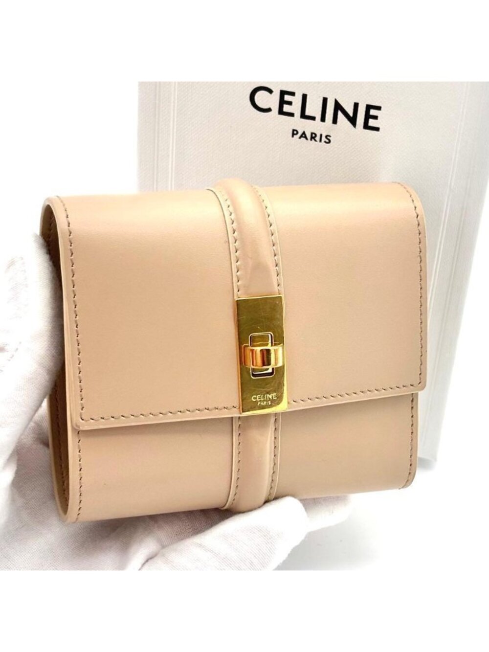 Celine Wallet Small Beige Leather